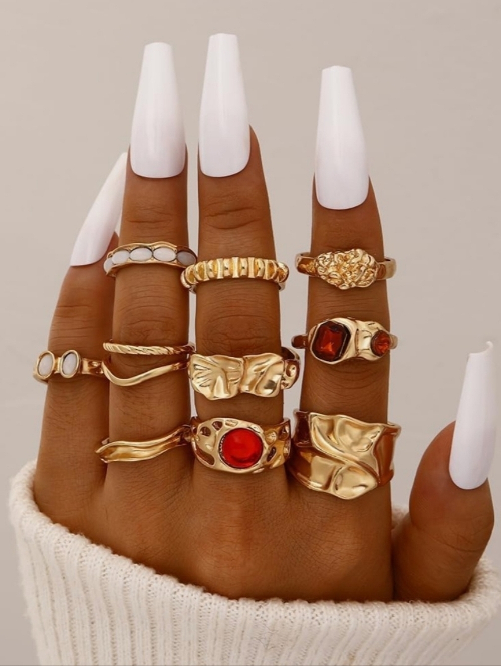 10 Pcs Gold Stackable Ring Set for Women, Chunky Knuckle Finger Midi Rings,